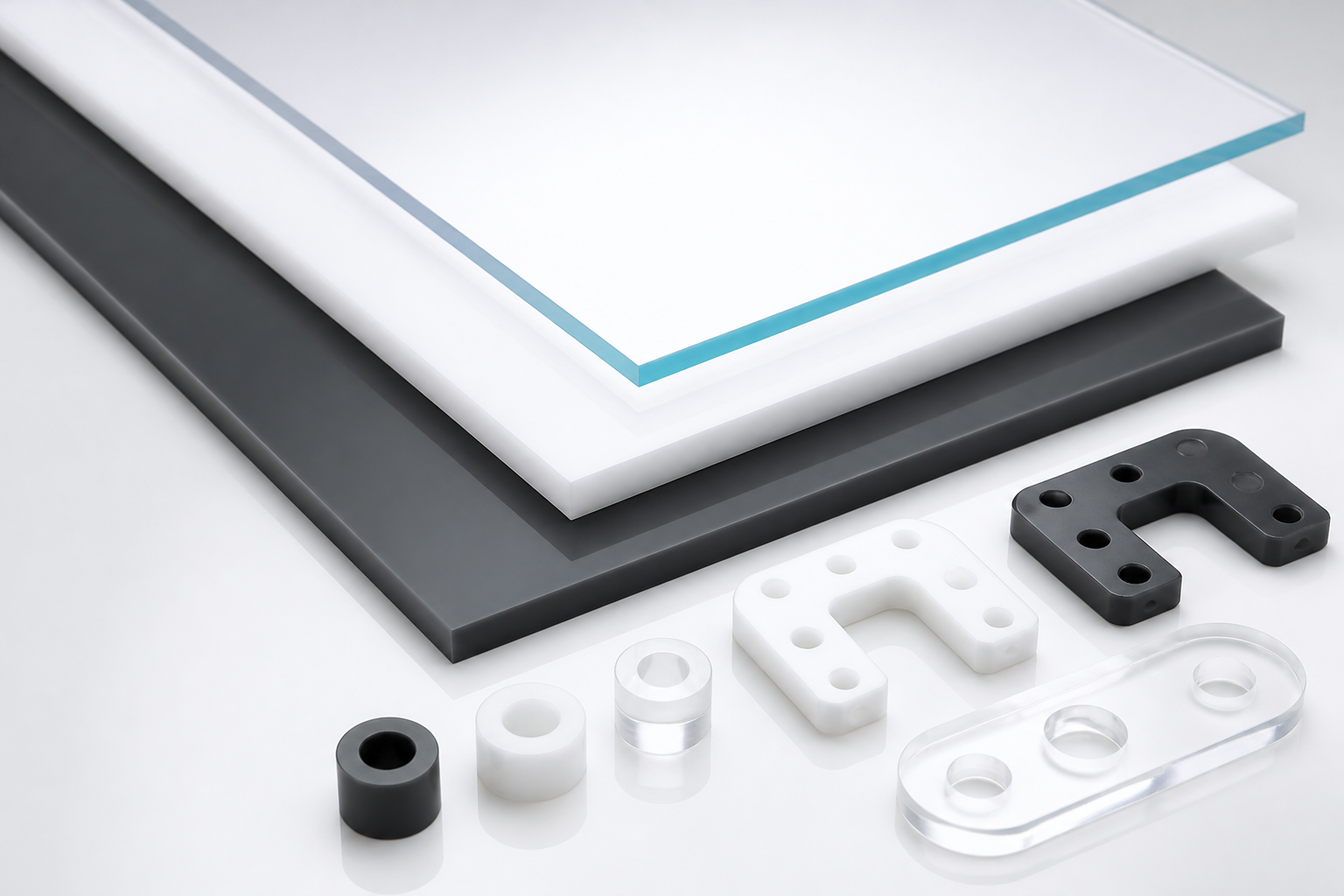 Clear and opaque plastic sheet panels and sample components